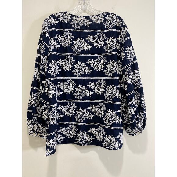 Chico’s Floral Embroidered Eyelet Tunic Top Womens Sz L Pullover Balloon Sleeves - Picture 13 of 13